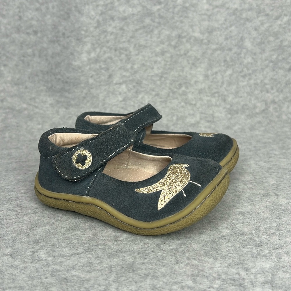 Livie & Luca Baby Girl Sz 5 Pio Pio Grey Suede Mary Janes Hook Loop Closure Bird